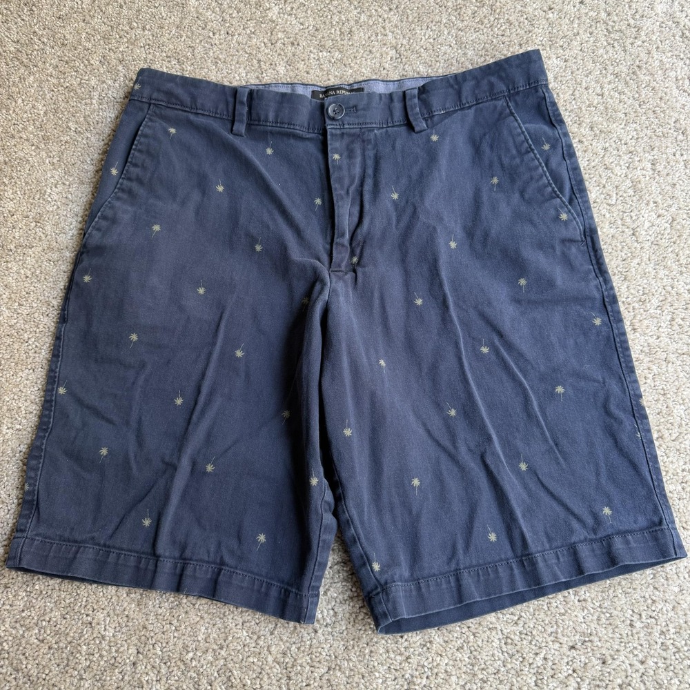 Banana Republic Chino Shorts Mens 34 Blue Palm Tree Embroidered Stretch Summer